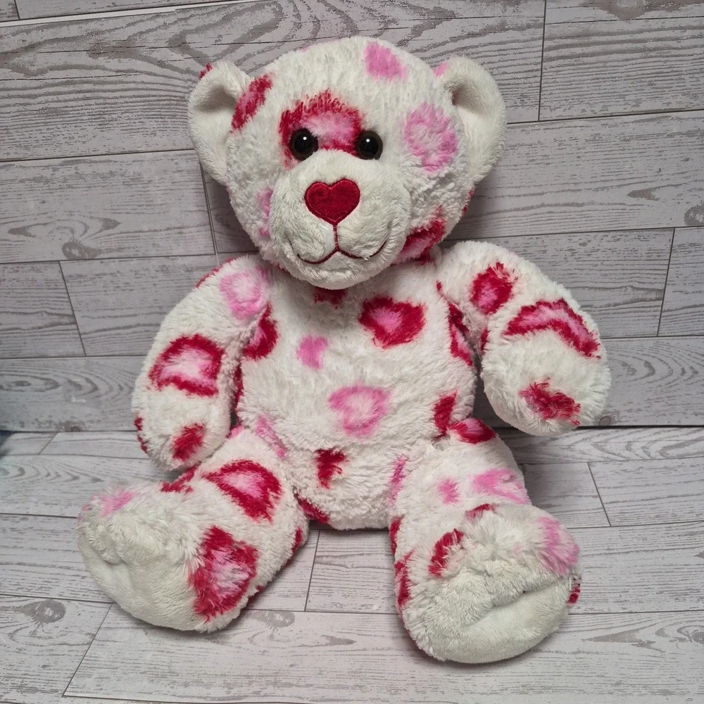 Build-A-Bear Valentine's Hearts Teddy Bear White Pink Red Hearts Plush